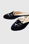 Charlotte Olympia Мюли из вискозы и кожи черные женские - вышивка в виде кота. вискоза, натуральная кожа. Страна производитель: Италия. Уход: специализированная чистка - фото 5