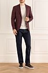 Пиджак бордовый мужской Sartoria Latorre - узор клетка. 71% шерсть, 15% шелк, 14% лен. две пуговицы. три внутренних, два боковых, нагрудный карман. 100% купро. Страна производитель: Италия. Уход: специализированная чистка - фото 2