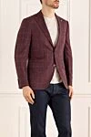 Sartoria Latorre Пиджак бордовый мужской - узор клетка. 71% шерсть, 15% шелк, 14% лен. две пуговицы. три внутренних, два боковых, нагрудный карман. 100% купро. Страна производитель: Италия. Уход: специализированная чистка - фото 3