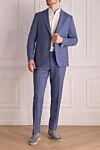 Костюм мужской из шерсти голубой Sartoria Latorre - Шлица, узор клетка. 100% шерсть. Пуговицы, крючок. Нагрудный карман, два кармана с клапанами. Карманы (внутренние): Три кармана. Два боковых кармана, два кармана сзади на пуговицах. 100% купро. Страна производитель: Италия. Уход: специализированная чистка - фото 2