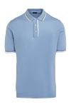 Kiton Blue cotton polo for men - Decoration: Embossed pattern, contrast stripes on the collar. 100% cotton. Buttons. Country of manufacture: Italy. Care: specialized cleaning - photo 1