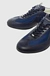 Santoni Sneakers in leather and textile blue for men - fabric inserts. 80% leather, 20% textile. lacing. height 2 cm. Country of manufacture: Italy. Care: specialized cleaning - photo 5