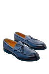 Doucal`s Blue leather loafers for men - laces, contrast sole. heel height 2 cm. 100% genuine leather. Insole: leather. Country of manufacture: Italy. Care: specialized cleaning - photo 3