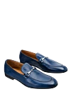 Doucal`s Blue leather loafers for men - buckle, contrast sole. heel height 2 cm. 100% genuine leather. Insole: leather. Country of manufacture: Italy. Care: specialized cleaning - photo 3