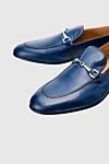 Doucal`s Blue leather loafers for men - buckle, contrast sole. heel height 2 cm. 100% genuine leather. Insole: leather. Country of manufacture: Italy. Care: specialized cleaning - photo 5