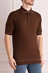 Cesare di Napoli Silk polo brown for men - Embossed pattern, contrast stripe on the collar. 100% silk. Closure: Zipper. Country of manufacture: Italy. Care: specialized cleaning - photo 3