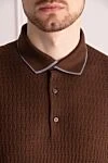 Cesare di Napoli Silk polo brown for men - Embossed pattern, contrast stripe on the collar. 100% silk. Closure: Zipper. Country of manufacture: Italy. Care: specialized cleaning - photo 5