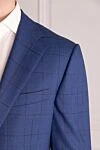 Corneliani Костюм мужской из шерсти голубой - Шлица, узор клетка. 100% шерсть. Пуговицы, крючок. Нагрудный карман, два кармана с клапанами. Карманы (внутренние): Три кармана. Два боковых кармана, два кармана сзади на пуговицах. 100% купро. Страна производитель: Италия. Уход: специализированная чистка - фото 5