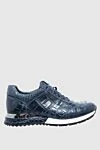 Cesare di Napoli Blue Alligator Sneakers for men - textured leather, contrast sole. 100% alligator skin. lacing. Country of manufacture: Italy. Care: specialized cleaning - photo 1