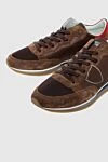 Philippe Model Sneakers in leather and textile brown for men - contrast sole, logo. 50% genuine leather, 50% textile. lacing. height 2 cm. Country of origin: Italy. Care: specialized cleaning - photo 5