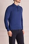 Bilancioni Long-sleeve polo in silk and cotton blue for men - Logo embroidery. Long sleeve. 55% silk, 45% cotton. Buttons. Country of manufacture: Italy. Care: specialized cleaning - photo 3