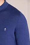 Bilancioni Long-sleeve polo in silk and cotton blue for men - Logo embroidery. Long sleeve. 55% silk, 45% cotton. Buttons. Country of manufacture: Italy. Care: specialized cleaning - photo 5