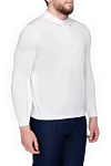 Bilancioni Long sleeve polo in silk and cotton white for men - Long sleeve. 55% silk, 45% cotton. Buttons. Country of origin: Italy. Care: specialized cleaning - photo 3