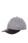 Hettabretz Cap made of cashmere and genuine leather gray for men - Logo embroidery, leather inserts. 95% cashmere, 5% genuine leather. Country of manufacture: Italy. Care: specialized cleaning - photo 3