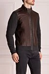 Torras Men's cardigan made of genuine leather and cashmere, brown - Contrasting inserts. 50% genuine leather, 50% cashmere. Closure: Zipper. Two side pockets. Country of manufacture: Italy. Care: specialized cleaning - photo 3