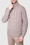 Cesare di Napoli Golf men's wool and cashmere beige - Textured pattern, coarse knit. High neck. 70% wool, 30% cashmere. Country of manufacture: Italy. Care: specialized cleaning - photo 3