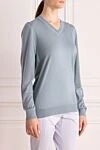 Cashmere & Silk Milano Джемпер голубой женский - V-образный вырез. 60% шерсть, 30% шелк, 10% кашемир. Страна производитель: Италия. Уход: специализированная чистка - фото 3