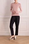 Джемпер розовый женский Cashmere & Silk Milano - V-образный вырез. 60% шерсть, 30% шелк, 10% кашемир. Страна производитель: Италия. Уход: специализированная чистка - фото 2