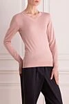 Cashmere & Silk Milano Джемпер розовый женский - V-образный вырез. 60% шерсть, 30% шелк, 10% кашемир. Страна производитель: Италия. Уход: специализированная чистка - фото 3