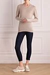 Джемпер бежевый женский Cashmere & Silk Milano - V-образный вырез. 60% шерсть, 30% шелк, 10% кашемир. Страна производитель: Италия. Уход: специализированная чистка - фото 2