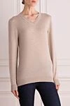 Cashmere & Silk Milano Джемпер бежевый женский - V-образный вырез. 60% шерсть, 30% шелк, 10% кашемир. Страна производитель: Италия. Уход: специализированная чистка - фото 3