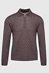 Cesare di Napoli Long Sleeve Polo in Silk and Cashmere Brown for men - cage pattern. Long sleeve. 70% cashmere, 30% silk. Closure: Zipper. Country of origin: Italy. Care: specialized cleaning - photo 1