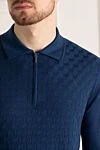 Cesare di Napoli Long Sleeve Polo in Silk and Cashmere blue for men - cage pattern. Long sleeve. 70% cashmere, 30% silk. Closure: Zipper. Country of origin: Italy. Care: specialized cleaning - photo 5