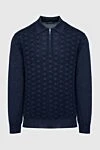 Cesare di Napoli Long Sleeve Polo in Silk and Cashmere blue for men - Honeycomb Pattern. Long sleeve. 60% cashmere, 40% silk. Closure: Zipper. Country of origin: Italy. Care: specialized cleaning - photo 1