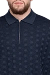 Cesare di Napoli Long Sleeve Polo in Silk and Cashmere blue for men - Honeycomb Pattern. Long sleeve. 60% cashmere, 40% silk. Closure: Zipper. Country of origin: Italy. Care: specialized cleaning - photo 5