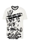 Dolce & Gabbana White cotton T-shirt for men - flower print, logo print. 100% cotton. Country of manufacture: Italy. Care: specialized cleaning - photo 1