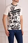 Dolce & Gabbana White cotton T-shirt for men - flower print, logo print. 100% cotton. Country of manufacture: Italy. Care: specialized cleaning - photo 3