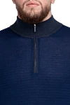 Cesare di Napoli Troyer cashmere and silk blue for men - Contrasting sleeves and collar. 70% cashmere, 30% silk. Closure: Zipper. Country of origin: Italy. Care: specialized cleaning - photo 5