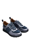 Doucal`s Sneakers in leather and textile blue for men - contrast sole, fabric inserts. 60% genuine leather, 40% textile. lacing. height 2cm. Country of manufacture: Italy. Care: specialized cleaning - photo 3