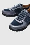 Doucal`s Sneakers in leather and textile blue for men - contrast sole, fabric inserts. 60% genuine leather, 40% textile. lacing. height 2cm. Country of manufacture: Italy. Care: specialized cleaning - photo 5