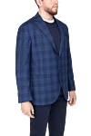 Lubiam Blue wool jacket for men - check pattern. 100% wool. two buttons. two inside, two side, chest pocket. Lining: 100% cupro. Country of origin: Italy. Care: specialized cleaning - photo 3