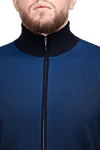 Cesare di Napoli Troyer cashmere and silk blue for men - Contrasting sleeves and collar. 70% cashmere, 30% silk. Closure: Zipper. Country of origin: Italy. Care: specialized cleaning - photo 5