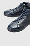 Barrett Blue leather sneakers for men - textured leather. 70% genuine leather, 30% crocodile skin. lacing. sole height 2cm. Country of origin: Italy. Care: specialized cleaning - photo 5