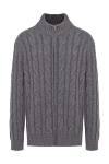 Cesare di Napoli Men's cardigan made of wool and cashmere, gray - Relief pattern, knitting. High collar. 70% wool, 30% cashmere. Closure: Zipper. Country of manufacture: Italy. Care: specialized cleaning - photo 1