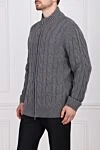 Cesare di Napoli Men's cardigan made of wool and cashmere, gray - Relief pattern, knitting. High collar. 70% wool, 30% cashmere. Closure: Zipper. Country of manufacture: Italy. Care: specialized cleaning - photo 3