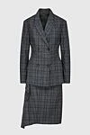 Brunello Cucinelli Gray women's suit with wool skirt - flounce on the skirt, checkered pattern. 100% wool. Closure: buttons. two side pockets. Country of origin: Italy. Care: specialized cleaning - photo 1