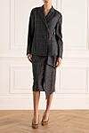 Gray women's suit with wool skirt Brunello Cucinelli - flounce on the skirt, checkered pattern. 100% wool. Closure: buttons. two side pockets. Country of origin: Italy. Care: specialized cleaning - photo 2