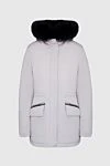 Intuition White nylon parka for women - fur hood, slits on the side seams. hood. nylon, natural fur. zipper, buttons. two side pockets. Insulation: 90% down, 10% feather. Country of manufacture: Italy. Care: specialized cleaning - photo 1