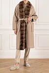 Sheepskin coat made of natural fur beige for women Fabio Gavazzi - fur collar, belt. 100% natural fur, leather. Closure: zipper. two side pockets. Country of origin: Italy. Care: specialized cleaning - photo 2