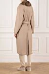 Sheepskin coat made of natural fur beige for women Fabio Gavazzi - fur collar, belt. 100% natural fur, leather. Closure: zipper. two side pockets. Country of origin: Italy. Care: specialized cleaning - photo 4