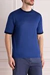 Cesare di Napoli Cotton T-shirt blue for men - contrasting cuffs. 100% cotton. Country of manufacture: Italy. Care: specialized cleaning - photo 3