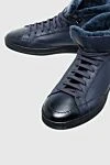 Doucal`s Blue leather sneakers for men - fur lining. 100% genuine leather. lacing. height 2cm. Country of manufacture: Italy. Care: specialized cleaning - photo 5