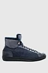 Doucal`s Leather and wool sneakers blue for men - contrasting sole, contrasting fabric inserts. fur lining. 50% genuine leather, 50% wool. lacing. height 2cm. Country of manufacture: Italy. Care: specialized cleaning - photo 1