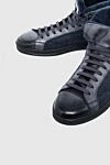 Doucal`s Leather and wool sneakers blue for men - contrasting sole, contrasting fabric inserts. fur lining. 50% genuine leather, 50% wool. lacing. height 2cm. Country of manufacture: Italy. Care: specialized cleaning - photo 5