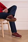 Burgundy leather sneakers for men Brunello Cucinelli - contrast heel, contrast sole. 100% genuine leather. lacing. sole height 2cm. Country of origin: Italy. Care: specialized cleaning - photo 2