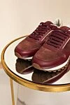 Brunello Cucinelli Burgundy leather sneakers for men - contrast heel, contrast sole. 100% genuine leather. lacing. sole height 2cm. Country of origin: Italy. Care: specialized cleaning - photo 7